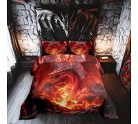 Castle Fairy Dragon Twin Size Comforter Set for All Seasons,Glowing Flame Dragon Bedding Set Teens Bedroom Decor,Wild Animals Cool Magical Style Comforter Inner Fill with 1 Pillowcase