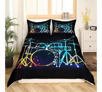 Castle Fairy Drum Kit Bedding Set,Musical Instruments Comforter Cover Set for Teens Women Room Decor,Rock Music Duvet Cover Breathable Neon Lighting Bedspread Cover Full Size(No Comforter)