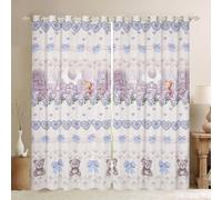 Castle Fairy Girly Bowknot Window Drapes,Cute Bear Blue Bow Tie Print Home Decor Curtains,Princess Heart and Flowers Durable Window Drapes for Kids Gifts,2 Panels, 38Wx54L inch