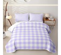 Castle Fairy Grid Quilted Bedspread Twin Size,Light Purple Modern Quilt Bedding Set,Abstract Minimalist Bed Covers for All Season,Plaid Geometric Grid Art Quilted Coverlet 2 Pieces,1 Pillowcase