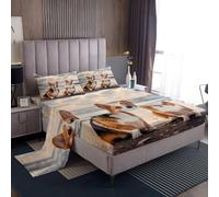 Castle Fairy Kawaii Corgis Sheet Set Twin Size Seaside Beach Print Bedding Set 3Pcs Cute Puppy Dogs Bed Sheet for Kids Girls Boys Teens Room Decor Sunny Sky Clouds Fitted + Flat Sheet,1 Pillowcase