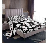 Castle Fairy Kawaii Panda Bed Sheet Set Queen Size,Cute Panda Lovely Wild Animal Bedding Set for Children Adult,Cartoon Black White Wildlife Sheet Sets with Flat,Fitted Sheet,2 Pillowcases