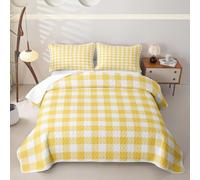 Castle Fairy Lattice Quilted Bedspread Twin Size,Light Yellow Classic Quilt Bedding Set 2 Pieces,Modern Aesthetic Abstract Bed Covers for All Season,Minimalist Plaid Quilted Coverlet,1 Pillowcase