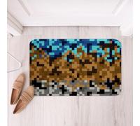 Castle Fairy Pixelated Miners Gaming Bathroom Rugs,Blue Brown Grey Grid Non Slip Bath Mat Construct Video Games Bathroom Indoor Floor Mats,Geometric Block Shaggy Absorbent Bathtub Decor Rug,20"x32"