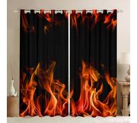 Castle Fairy Red Flame Window Curtain,Cool Burning Flames Window Treatment,Kids Boys Men Teens Modern Fashion Curtains Soft Black Bedroom Living Room Decor Top 2 Panels,42Wx63L