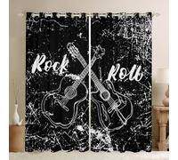 Castle Fairy Rock Roll Music Curtains for Living Room,Guitar Instrument Window Drapes Kids Boys Bedroom,Retro Abstract Graffiti Window Treatment Grommet Top 2 Panels Decor, 38W x 45L Inches