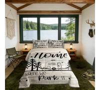 Castle Fairy RV Happy Camping Comforter Set Full Size,Home is Where We Park It Bedding Comforters for Girls Teens Present,Rustic Explore Camper Vanlife Microfiber Quilt Set with 2 Pillowcases