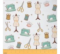 Castle Fairy Sewing Fabric by The Yard,Cartoon Sewing Tools Upholstery Fabric,Rustic Farmhouse Decorative Furnishing Fabrics,Green White Crafts & Sewing Supplies DIY Fabrics,1 Yard,36" Lx59 W