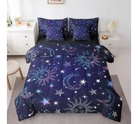 Castle Fairy Sun Moon Comforter with Sheets Boho Style Exotic 7 Piece Bedding Set Queen Size for Kids Girls Starry Galaxy Bohemia Polyester Bed in a Bag Dark Purple Soft Bedding Comforters