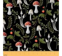 Castle Fairy Trippy Mushroom Fabric by The Yard Red Strawberry Rustic Plants Soft Polyester No Stretch Farmhouse Style Plam Leaves Arts Crafts and Sewing Kids Adults,1 Yard