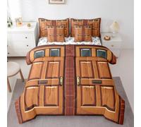 Castle Fairy Video Games Comforter Set - 7 Pieces Twin Size,Miner Door All Season Reversible Bed in a Bag Brick Red Square Bedding Set Video Games Theme Flat Sheet,Fitted Sheet,Pillowcases