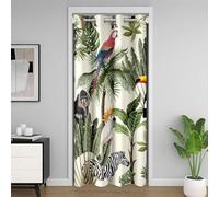 Castle Fairy Watercolor Palm Trees Tropical Plants Door Curtain for Privacy,Wild Birds Doorway Curtain 42" W X 80" L,Cute Toucan Monkey Animal Jungle Style Door Drape for Closet Door 1 Panel