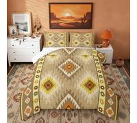 Castle Fairy Western Stripes Boho Comforter Set King Size Stripe Retro Bedding Set 3pcs,Boho South Western for Kids Boys Girls Room Decor,Light Yellow Piece All Season with 2 Pillowcases