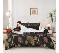 Castle Fairy Wild Mushroom Duvet Cover Set Burgundy Plants Fallen Leaves Bedding Set 3 Pieces Kids Embroidery Soft Polyester Duvet Cover with 2 Pillowcases (No Comforter) Queen Size