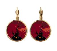 castle fear halloween pumpkin Gold Clip On Drop Earrings Non Piercing Dangle Jewelry