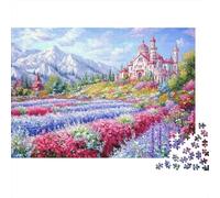Castle Garden Landscape Jigsaw Puzzles for Adults: Mountain Meadow with A Pink House Educational Games for The Whole Family Women 52x38cm/1000pcs