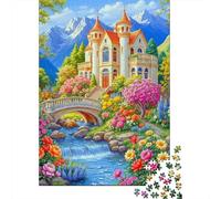 Castle Garden Scene 1000 Piece Jigsaw Puzzle Set for Jigsaw Enthusiasts Recycled Cardboard Fairytale Castle Home Decor Wall Art Festive Brain Challenge 38x26cm/1000pcs