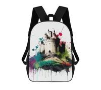 Castle in Colorful Ink Backpack, 3D Printed School Bag, School Lunch Bag, Travel Backpack, Friends Backpack, School Backpack for Girls And Boys 17inch