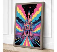 Castle in Neon Light Canvas Wall Art Print 18x12 Inch | Ready to Hang, Gallery Wrapped, Fade-Resistant Inks, Securely Packaged, UK Made