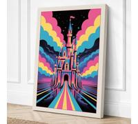Castle in Neon Light Canvas Wall Art Print 24x16 Inch