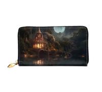 Castle In The Forest Pattern, Women'S Wallet, Long Clutch Wallet, Credit Card Holder Wallet, Travel Coin Purse, Black, One Size