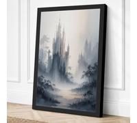 Castle in the Mist Romantic Canvas Wall Art Print 36x24 Inch (91 x 61 cm)