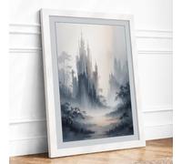 Castle in the Mist Romantic Framed Wall Art Print A3 (42×29.7cm) White,