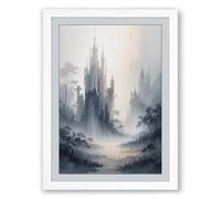 Castle in the Mist Romantic Framed Wall Art Print A3 (42×29.7cm) White, Wall Decor for Living Room, Bedroom, Office & Home, Ready to Hang, Art Gift