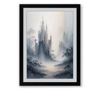 Castle in the Mist Romantic Framed Wall Art Print A4 (29.7×21cm) Black, Wall Decor for Living Room, Bedroom, Office & Home, Ready to Hang, Art Gift