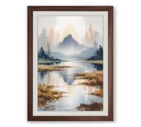 Castle in the Mist Scandinavian Framed Wall Art Print A3 (42×29.7cm) Walnut, Wall Decor for Living Room, Bedroom, Office & Home, Ready to Hang, Art Gift