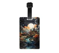 Castle in The Moonlight Printed Luggage Tags Anti-Lost Luggage Labels Suitable for Suitcases Backpacks and Sports Bags