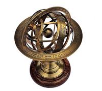 Castle Instruments Antique Brass 11" Armillary Sphere Globe Astrolabe Zodiac Engraved Celestial Globe Wooden Base