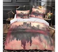 Castle landscape 3D Printed Comforter Cover 3-Piece Microfiber Durable Skin-Friendly Fantasy medieval scene Duvet Cover 2 Pillow Shams Hidden Zipper Home Decor Kids Bedroom Double（200x200cm）