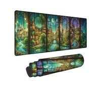 Castle Large Mouse Pad, Fantasy Fanciful River Bridge None Green Rubber Washable Big Keyboard Mousepad Idea for Home Office Desk Laptop Gamers Gift 12x32 Inch