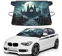 Castle Moon And Church Ghost Cemetery Print Car Windshield Cover For Ice And Snow Universal Fit For Most Cars Multifuntional Ice Protector Keep Snow Frost Off