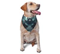 Castle Moon And Church Ghost Cemetery Printed Graphic Pet Triangle Scarf For Dogs & Cats, Adjustable Cute Pet Bandana For & Photo Shoots
