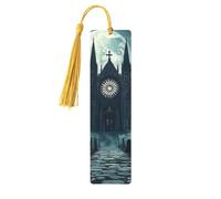 Castle Moon and Church Ghost Cemetery Unique Double-Sided Artwork Printed Wooden Bookmarks, Artistic Book Accessories Birthday Presents for Men Women Presents for Book Lovers