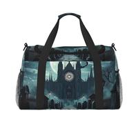Castle Moon and Church Ghost Cemetery Waterproof Weekender Bags Duffel Bag Large Carry On Hand Luggage Bags Foldable Tote Bag for Travel Sports Gym Dance