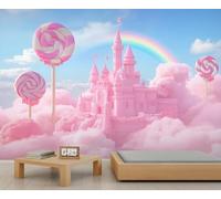 Castle Mural Wallpaper, Rainbow Wall Mural, Cartoon Bedroom Wallpaper, Fantasy Clouds Murals - 300x210cm (Not Peel n' Stick)
