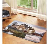 Castle Near Lake Stones Pet Feeding Mat 30x45cm, Absorbent Dog Mat for Food and Water Bowl, PU Leather Cat Food Mat Waterproof Dog Bowl Mats Quick Dry Pet Placemats-No Stains