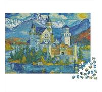 Castle on Lake 1000 Pieces Jigsaw Puzzle Impressionist Castle Art - Classic Educational Game for Adults52x38cm/1000pcs