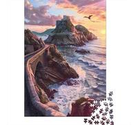 Castle on The Cliff at Sunset 1000-Piece Puzzle for Adults, 52x38cm/1000pcs; White Cardboard for Steady Handling; to Return to Whenever Time Permits