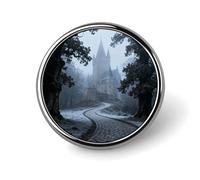 Castle Pathway Woods Button Pins - Personalized Round Badges for Women Men Custom Photo Buttons for Backpack Cloth Decoration Souvenir Gifts, Metal Badge Brooch Party Costume Accessory