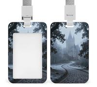 Castle Pathway Woods Sliding Id Badge Holder Heavy Duty Waterproof Badge Clip Plastic Key Card Work Holder Case Vertical Sleeve Pocket for Teacher Student