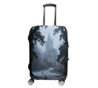 Castle Pathway Woods Travel Luggage Cover Stretchable Airplane Suitcase Protector Sleeve Universal Washable Fit for 19-32 Inch Checked Baggage,Water Resistant Durable Luggage Protector X-Large, white