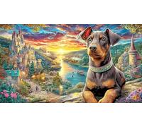 Castle-puppy-in-fantasy-landscape Adult Jigsaws 1000Pc Educational Game Decompression Fun Present & Activity for Home for Adults and Kids Age 12 Years + Beautiful Decoration Puzzle 70x50/1000pcs
