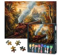 Castle Puzzles for Adults 1000 Pieces, Train Traveling Through Forest Jigsaw Puzzles, Adult Puzzle for Adults, Educational Fun Games or Toys for Elders Friends 20X27 INCH