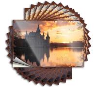 Castle Reflections: A Serene Sunset Scene Positive Cottage Core Decorations - Tattoos Tumbler Removable Vinyl Decal(8X12CM)