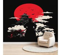 Castle Samurai Japanese Anime Photo Mural - 400 x 280 cm Non-Woven Premium Fleece Wall Mural - High Definition Art Print Teen Bedroom Game Room Decoration Environmental Friendly Black Photo Wallpaper