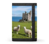 Castle Scottish Countryside Sheeps Funny Trifold Wallet RFID Blocking Front Pocket Wallets with ID Window Gifts for Men Women